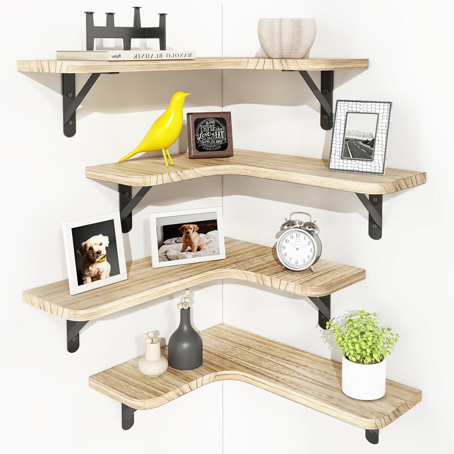 Corner Floating Shelves, Wall Mounted Corner Shelf for Bathroom, Kitchen, Bedroom, Home Decor, Laundry Room, Living Room(Set of 4 Rustic Brown)