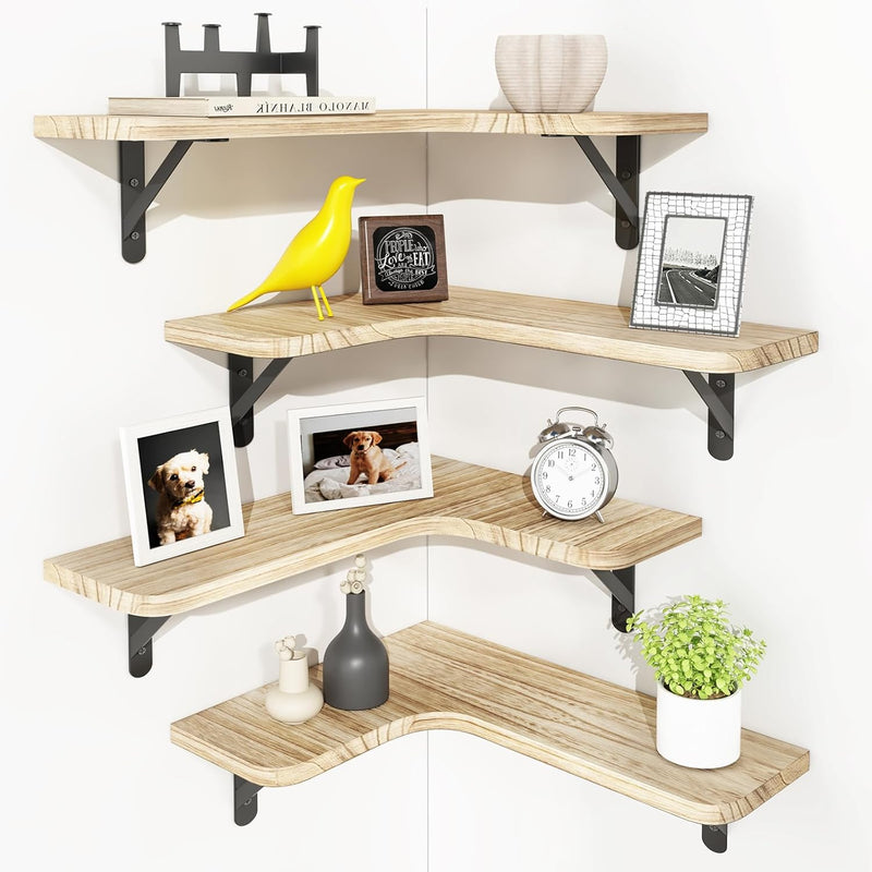 Corner Floating Shelves, Wall Mounted Corner Shelf for Bathroom, Kitchen, Bedroom, Home Decor, Laundry Room, Living Room(Set of 4 Rustic Brown)
