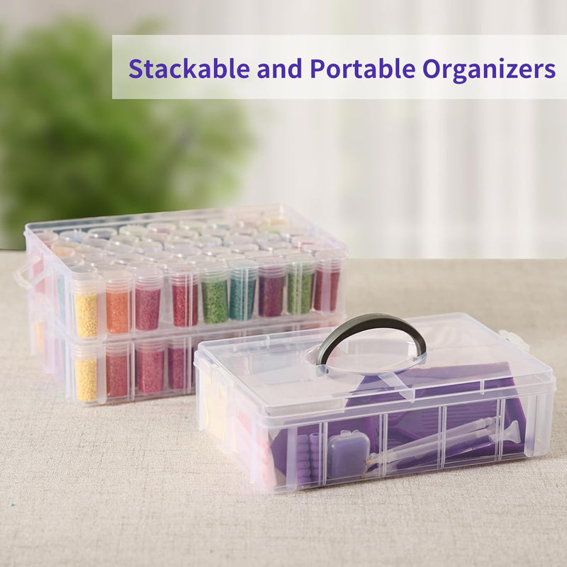 3-Tier Diamond Painting Storage Container, 100 Slots Clear Stackable Bead Organzier with Diamond Painting Accessories and Tools for DIY Diamond Art Craft Jewelry Bead Storage