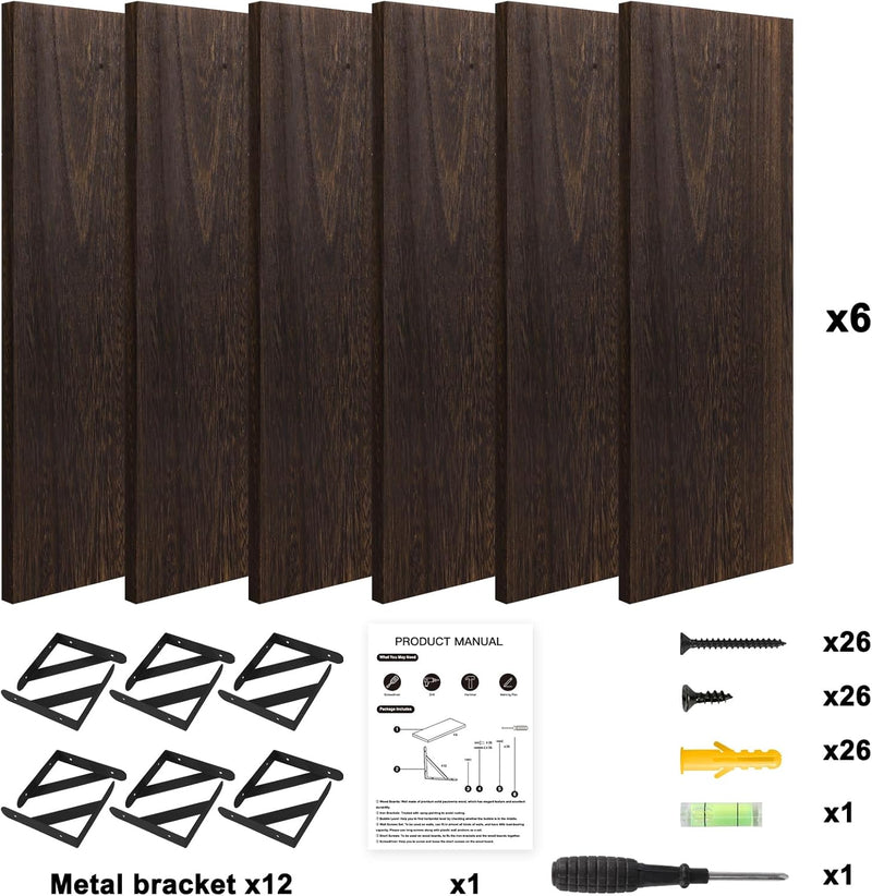 Brown Floating Shelves for Wall, 16.5 Inch Farmhouse Wall Shelves for Bedroom, Bathroom Storage, Living Room and Kitchen Decor (Set of 6 Brown)
