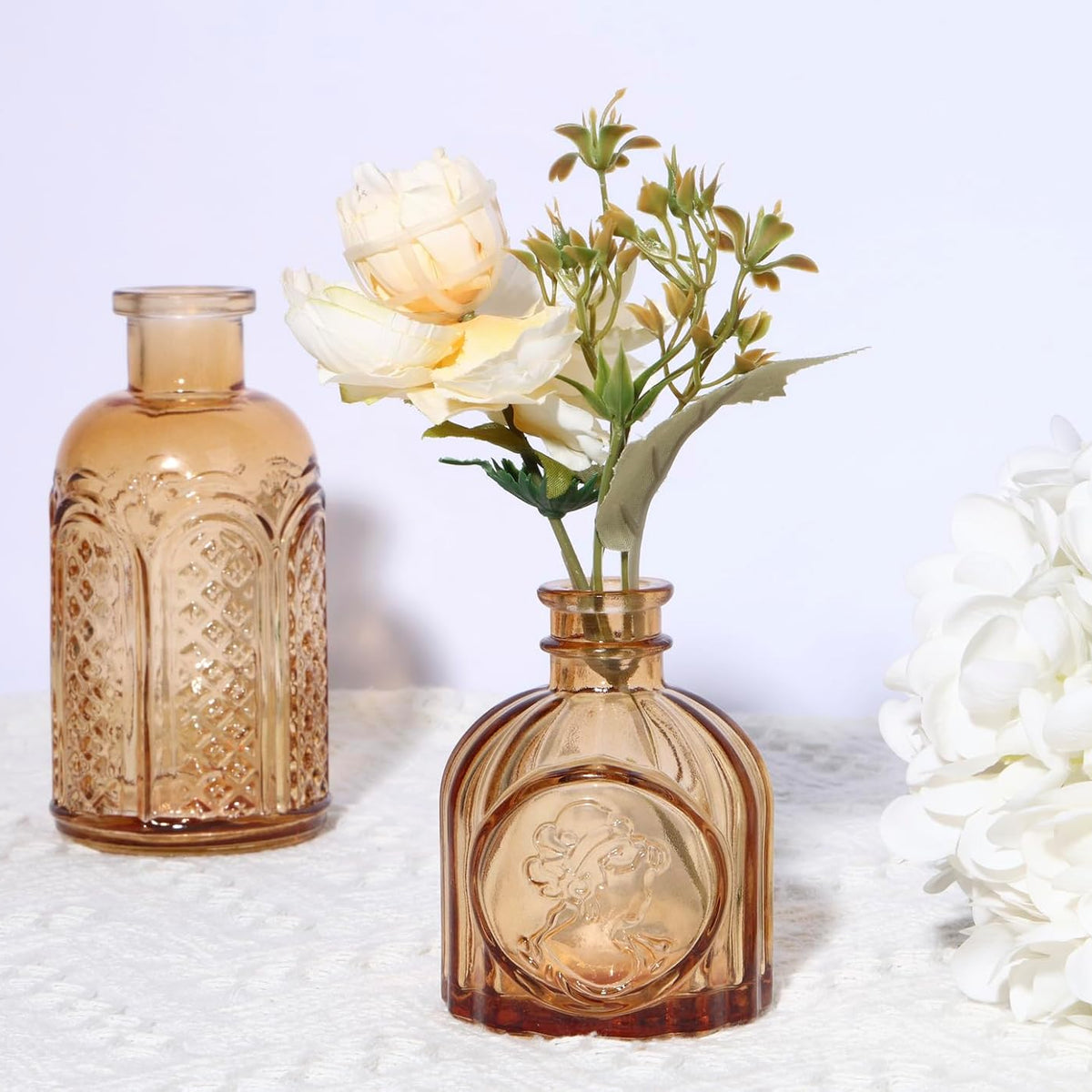 18pcs Amber Glass Bud Vase Set, Gold Small Flower Vases for Centerpieces in Bulk, Mini Vintage Vase for Home, Wedding, Table Decor