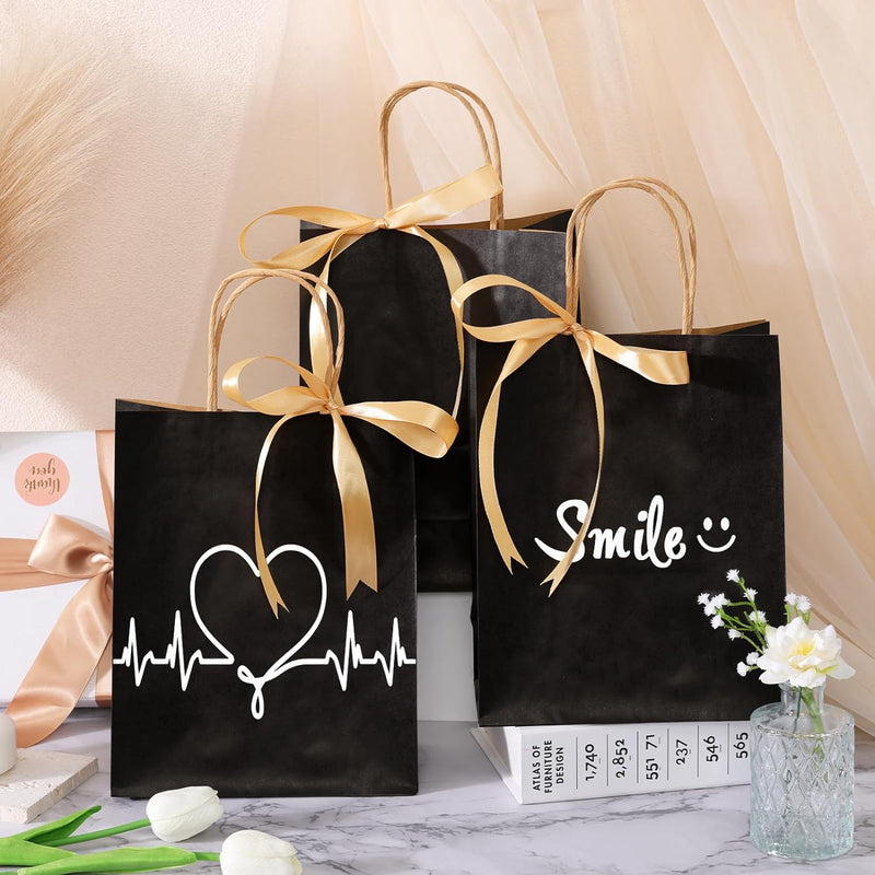 Moretoes 110pcs Paper Gift Bags Black Paper Bags with Handles, 8x4x10 Inch Medium Sizes Gift Bags Bulk, Paper Bags for Small Business, Shopping Bags, Retail Bags, Party Bags, Favor Bags