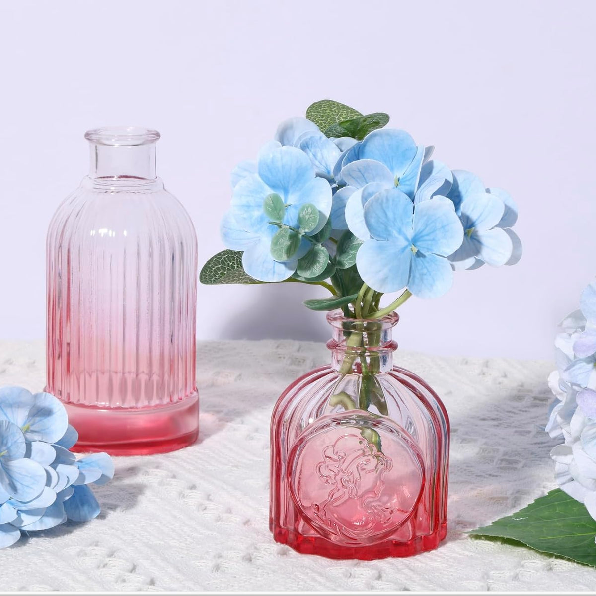 18pcs Pink Glass Bud Vase Set, Small Flower Vases for Centerpieces in Bulk, Mini Vintage Vase for Home, Wedding, Table Decor