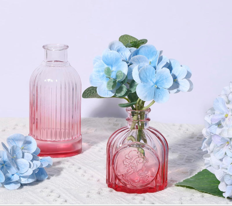 18pcs Pink Glass Bud Vase Set, Small Flower Vases for Centerpieces in Bulk, Mini Vintage Vase for Home, Wedding, Table Decor