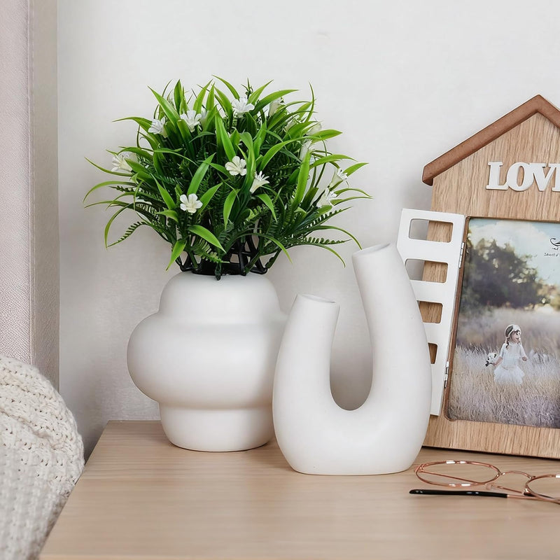 Ceramic Flower Vase Set of 5 Modern Nordic Boho Style Decorative Vases Home Decor, Matte Ceramic Decorations for Living Room Shelf, Bookshelf Mantle Entryway Table or Console Décor