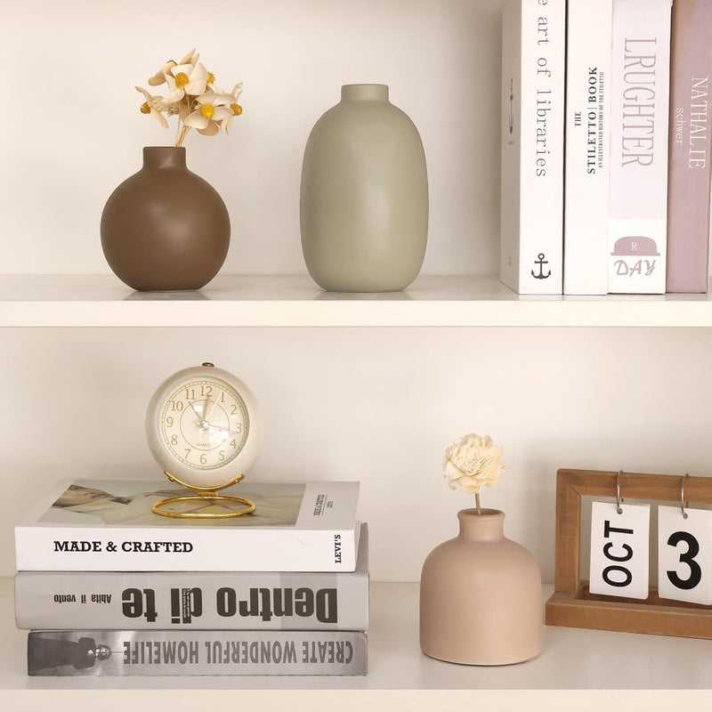 Ceramic Vase Set of 5, Home Decor Farmhouse Décor Handmade Pottery Vases for Pampas Grass, Dried Fresh Flowers, Table, Living Room, Kitchen, Shelf, Entryway Mantel Neutral Tones