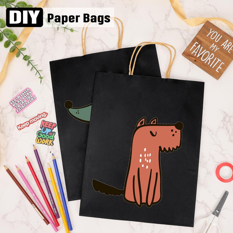 100pcs Paper Gift Bags 10x5x13 Inches Black Kraft Paper Bags with Handles Bulk for Shopping, Retail, Small Business, Birthday Wedding Party Favor, Merchandise