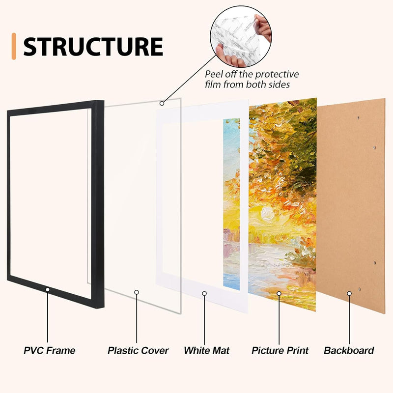 Fixwal 18x24 Picture Frame Set of 2, Black Poster Frames for Wall Display with Mat for 16x20 Pictures
