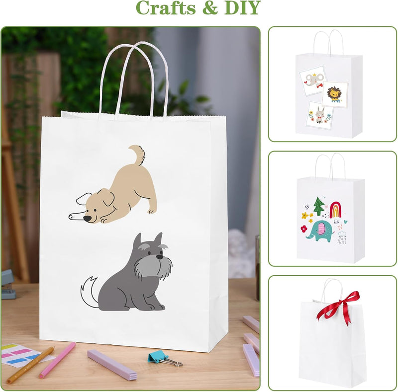 Moretoes Paper Bags with Handles 100pcs 10x5x13 Inches, White Kraft Gift Bags Bulk for Shopping, Retail, Small Business, Birthday Wedding Party Favor, Merchandise