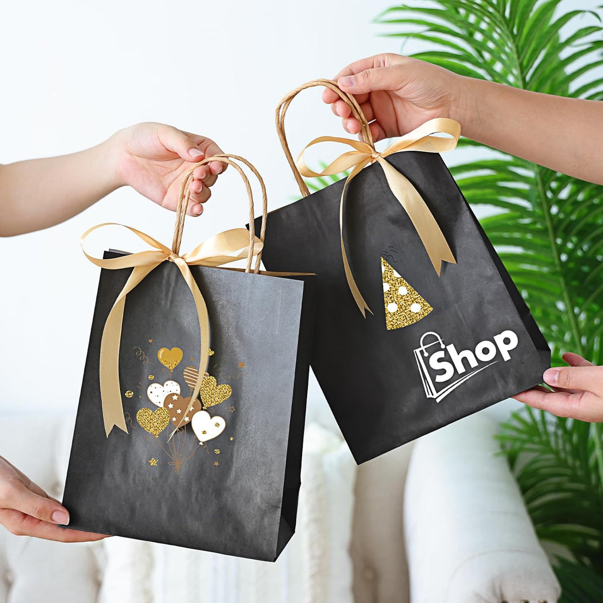 Moretoes 110pcs Paper Gift Bags Black Paper Bags with Handles, 8x4x10 Inch Medium Sizes Gift Bags Bulk, Paper Bags for Small Business, Shopping Bags, Retail Bags, Party Bags, Favor Bags