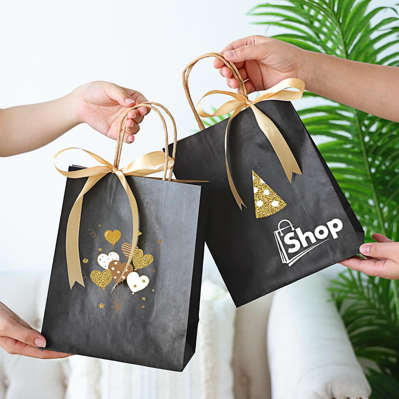 Moretoes 110pcs Paper Gift Bags Black Paper Bags with Handles, 8x4x10 Inch Medium Sizes Gift Bags Bulk, Paper Bags for Small Business, Shopping Bags, Retail Bags, Party Bags, Favor Bags