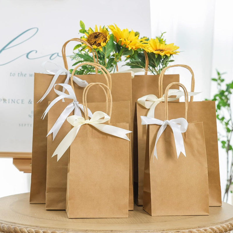 180pcs Paper Bags with Handles Brown Kraft Paper Gift Bags Assorted Sizes (8/10/12.6 Inches) Bulk for Gift, Merchandise, Retail, Shopping, Party Favor