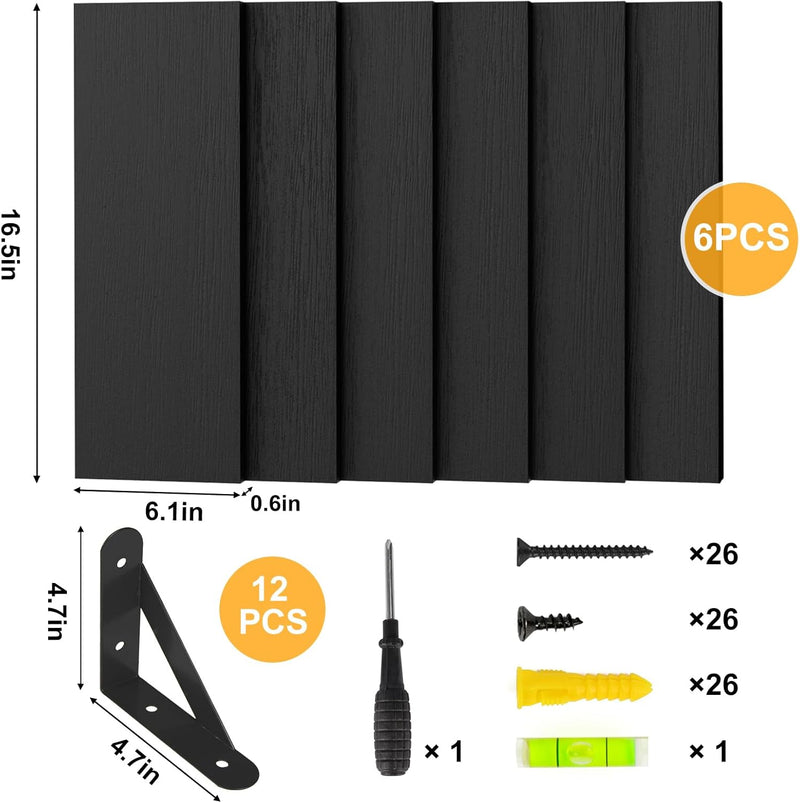 Wall Shelves for Bedroom, 16.5 Inch Floating Shelves for Wall, Shelves for Bathroom Storage, Living Room and Kitchen Decor (Set of 6 Black)