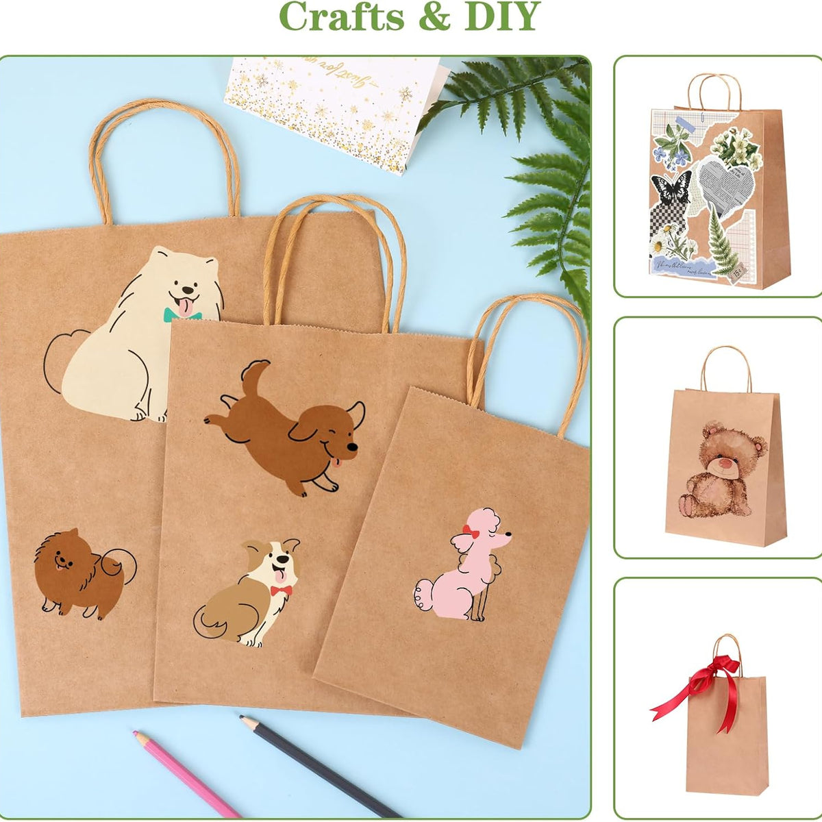 Moretoes 150pcs Brown Paper Bags, (8/10/12.6 Inches) 50 Per Size Kraft Paper Gift Bags with Handles Bulk, Assorted Sizes for Small Business, Shopping, Retail, Gift