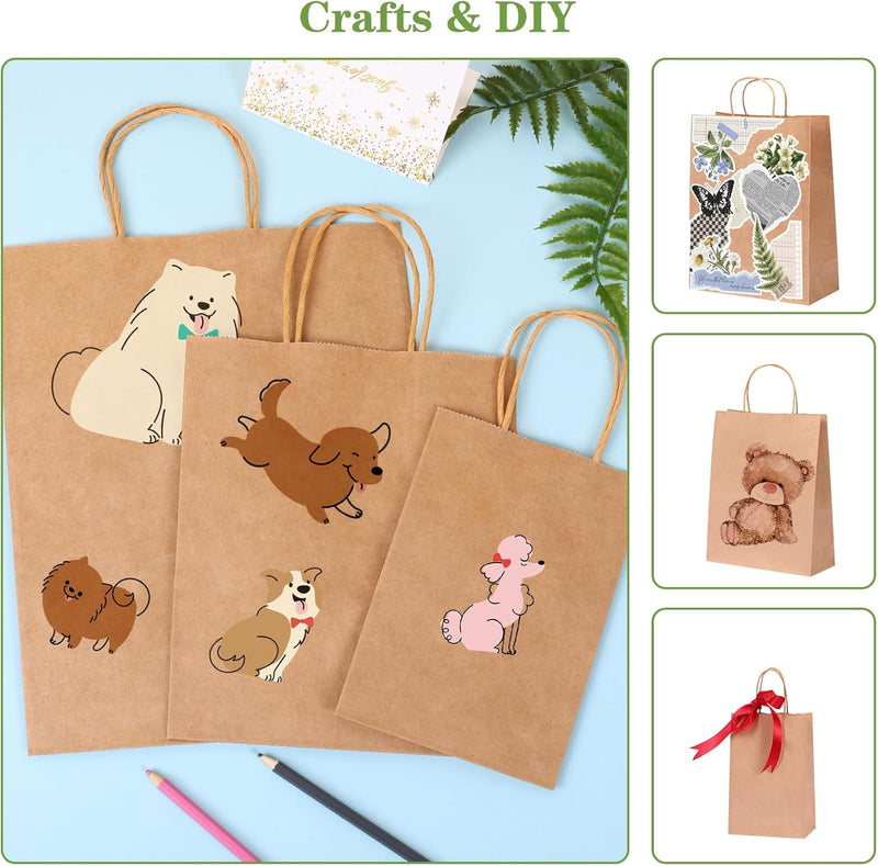 Moretoes 150pcs Brown Paper Bags, (8/10/12.6 Inches) 50 Per Size Kraft Paper Gift Bags with Handles Bulk, Assorted Sizes for Small Business, Shopping, Retail, Gift