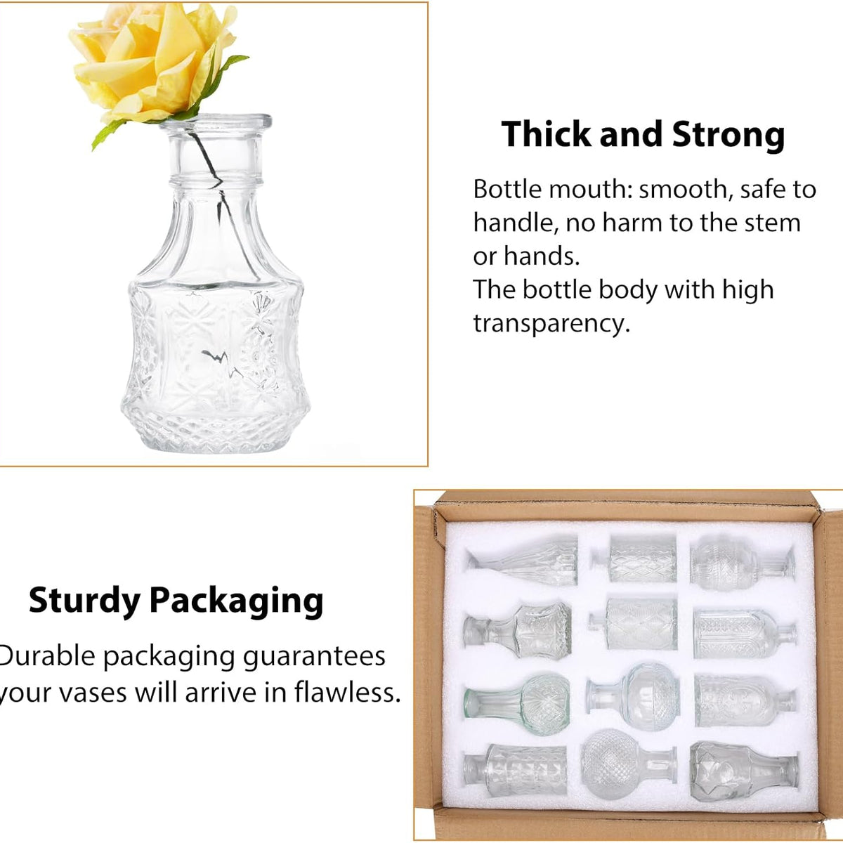 68pcs Clear Glass Bud Vase Set, Small Flower Vases for Centerpieces in Bulk, Mini Vintage Vase for Home, Wedding, Table Decor
