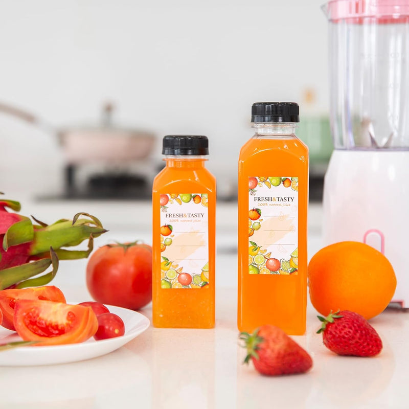 100pcs Juice Bottles, 12oz Plastic Bottles with Caps, Reusable Juice Bottles with Caps Clear Bulk Beverage Containers with Lids, Label, Funnel and Brush for Juicing, Milk, Smoothie and Beverages