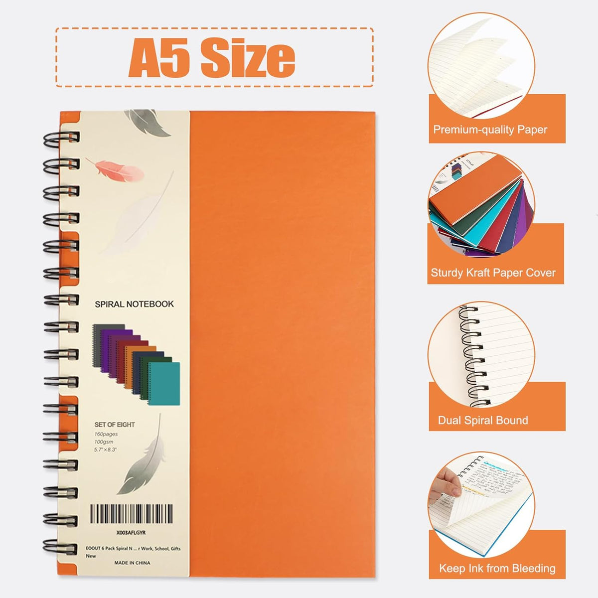 8 Pack Spiral Notebook, Hardcover A5 Notebooks, College Ruled Spiral Journals, Assorted Jewel Tone Colors, 160 Pages, 5.5"x8.5", for Work, School, Gifts