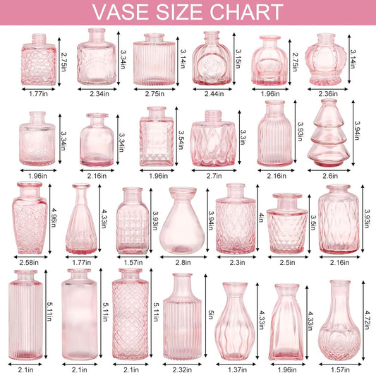 36pcs Pink Glass Bud Vase Set, Small Flower Vases for Centerpieces in Bulk, Mini Vintage Vase for Home, Wedding, Table Decor