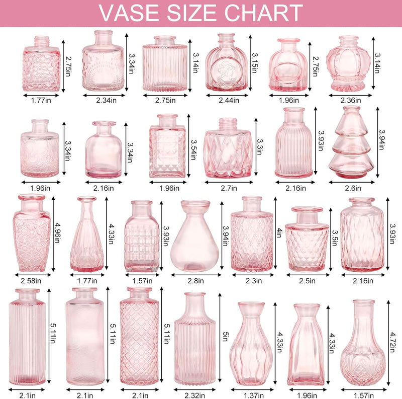 36pcs Pink Glass Bud Vase Set, Small Flower Vases for Centerpieces in Bulk, Mini Vintage Vase for Home, Wedding, Table Decor