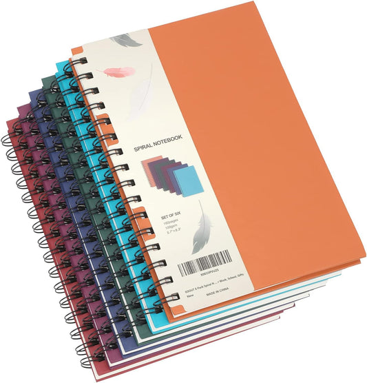 6pcs Hardcover Spiral Notebook, A5 Lined Spiral Journals 5.5x8.5in, 160 Pages Journal Notebook for Work, Office