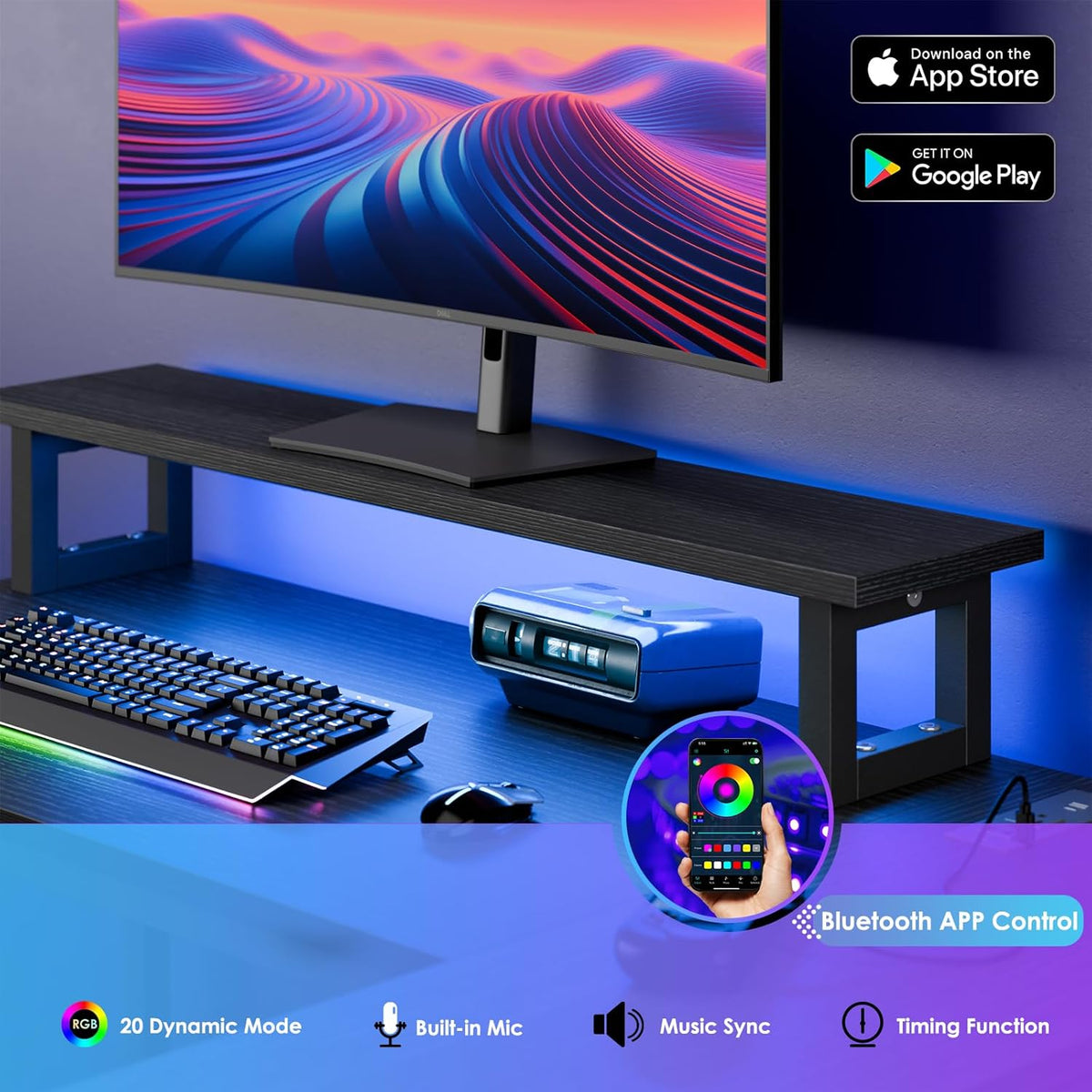 Fixwal Gaming Desk for Bedroom L Shaped Small Corner Computer Desk with Power Outlets and LED Lights, PC Desk, Home Office Desks with Drawer, Writing Desk Study Desk, Black