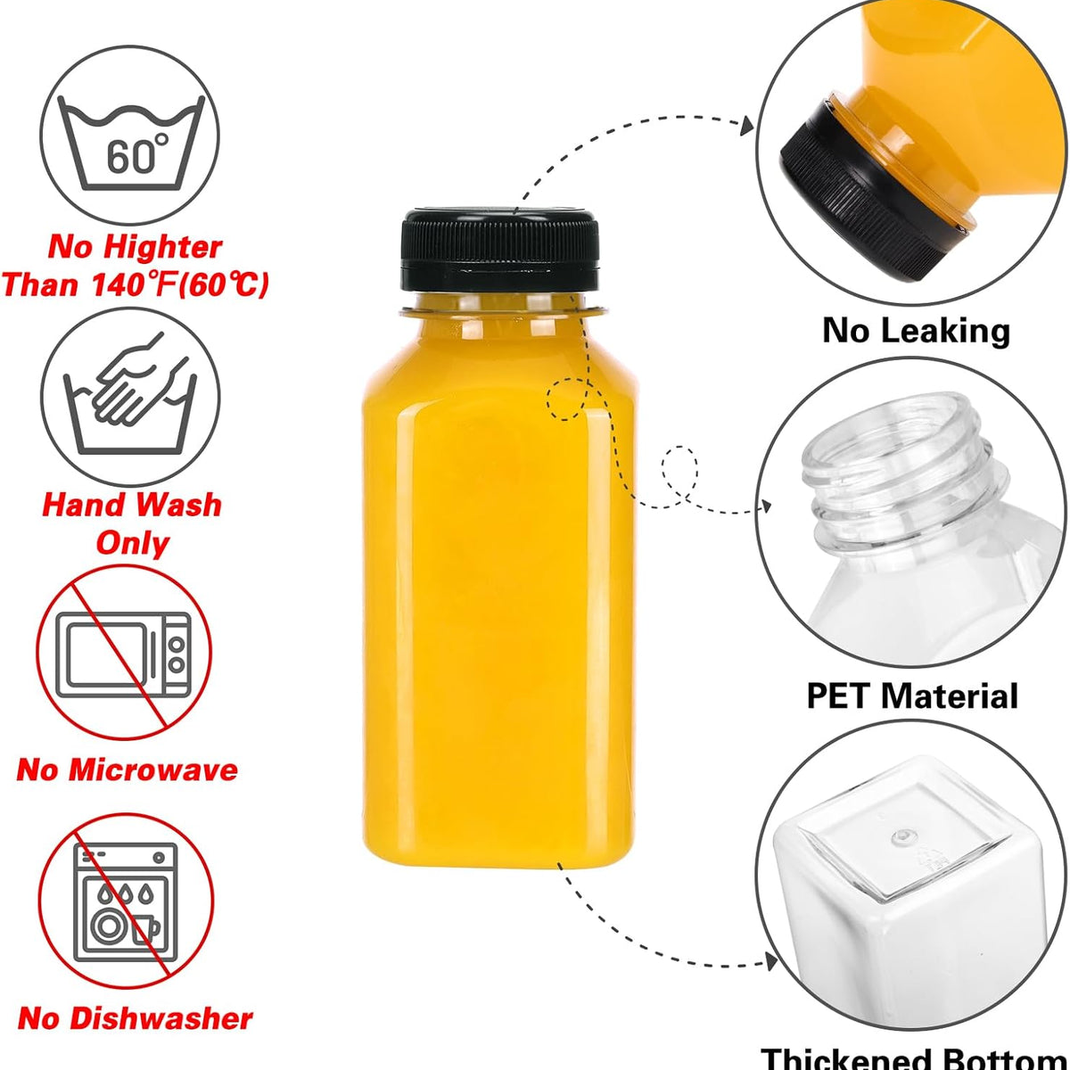 Moretoes 200pcs 8oz Plastic Juice Bottles with Caps, Clear Empty Reusable Water Bottles, Disposable Beverage Containers Bulk for Juicing Smoothies Turmeric Juice Milk and Other Beverages