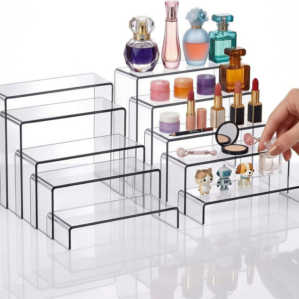 Fixwal 10pcs 2 Set Acrylic Risers for Display Clear Perfume Organizer Stands Acrylic Display Risers for Show Figures, Cupcake, Jewelry, Toys, Perfume and More (Large Size)