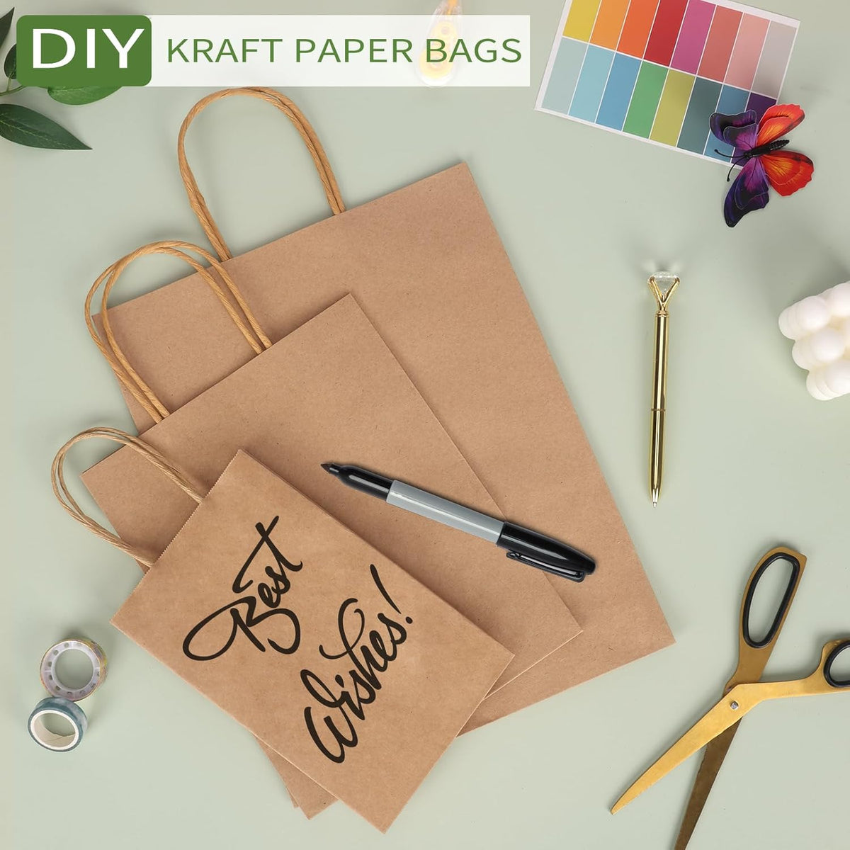 Moretoes 75pcs Paper Bags, (8-10-12inch) Assorted Sizes Brown Paper Bags with Handles for Small Business, Shopping, Retail, Party,