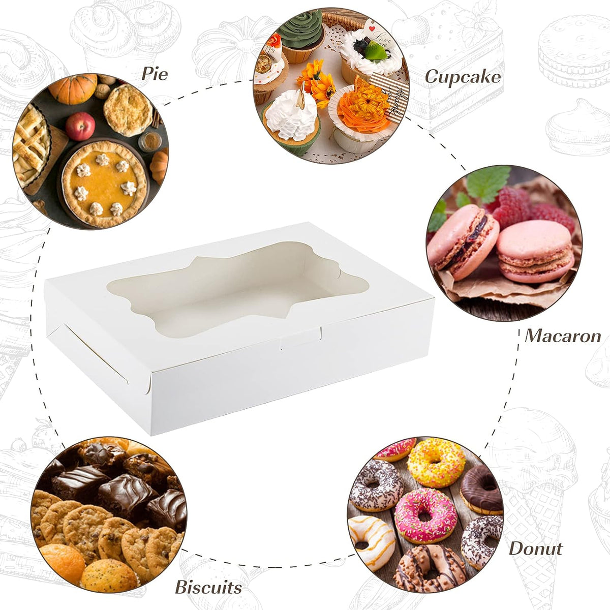 36pcs Bakery Boxes, 12x8x2.5 Inches Bakery Boxes with Window, Cookie Boxes Dessert Boxes with Window Pastry Boxes Cajas Para Postres for Chocolate Covered Strawberries, Cookies, Muffins, Donuts