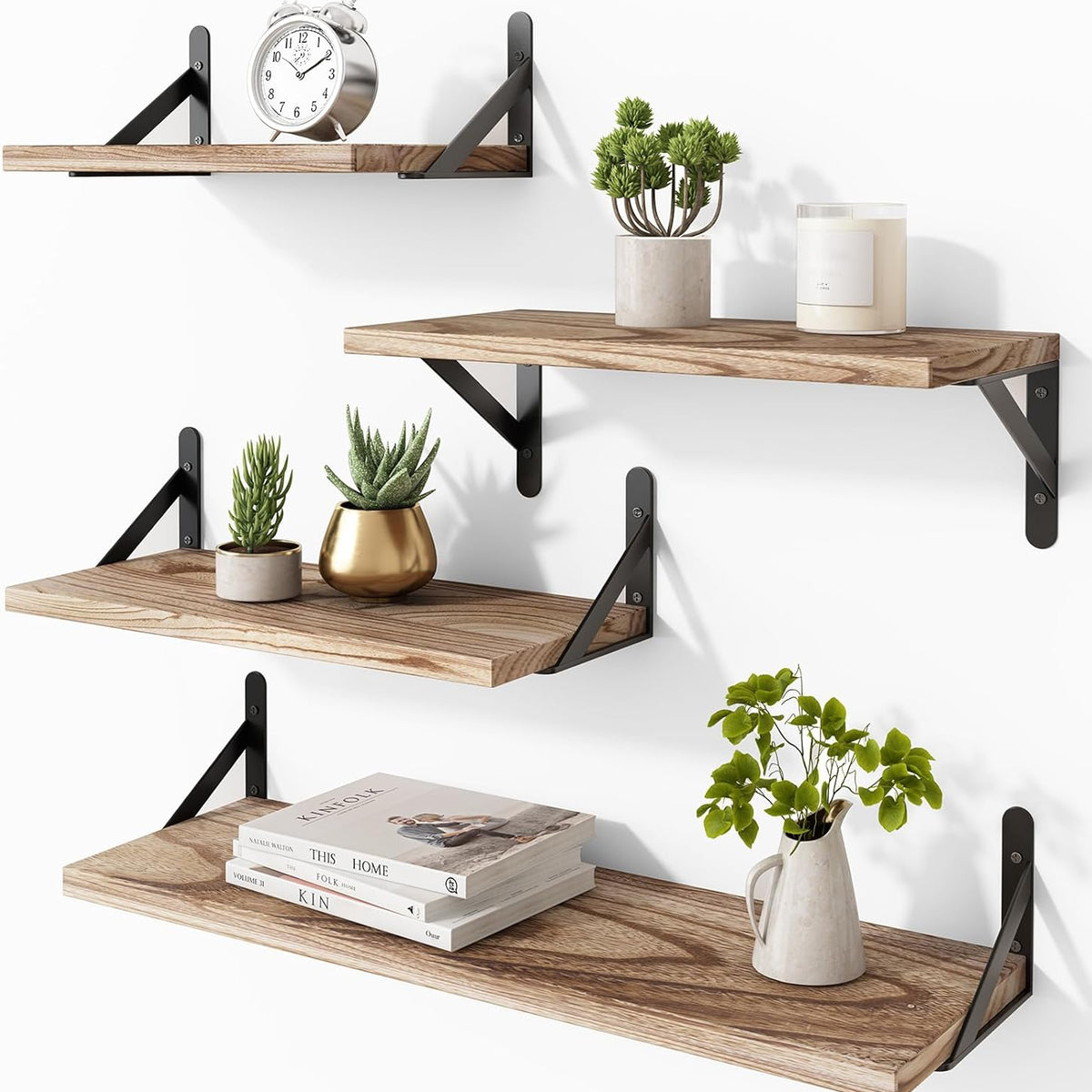Floating Shelves for Wall Different Sizes Farmhouse Wall Shelf for Bedroom, Bathroom Storage, Living Room and Kitchen Decor(Set of 4)