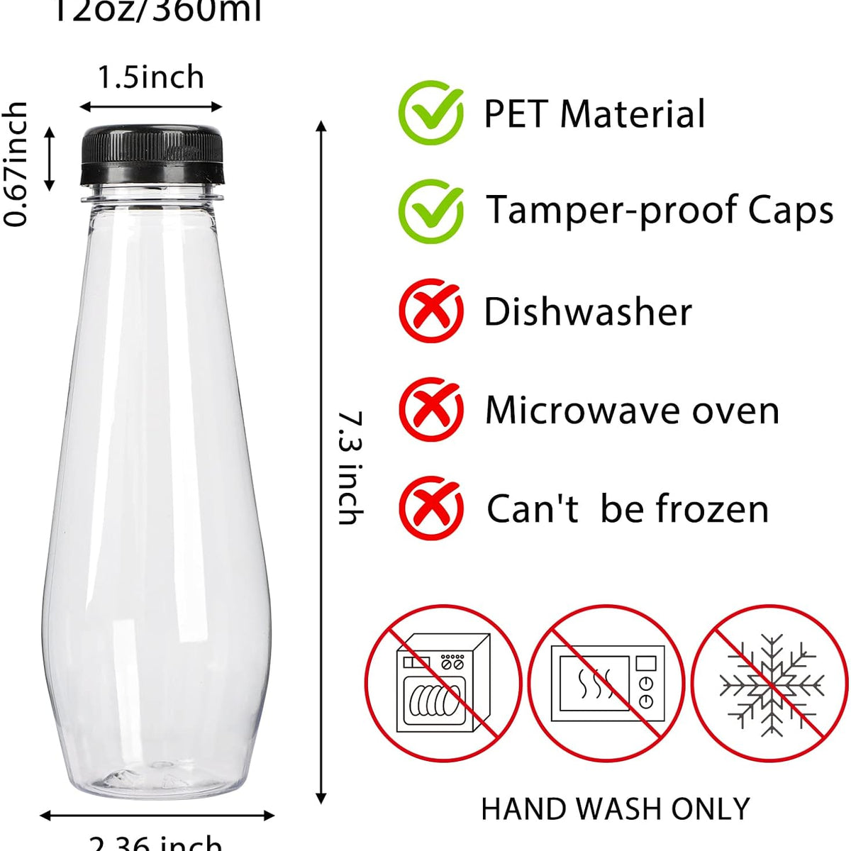 Moretoes 40pcs 12oz Juice Bottles, Empty Plastic Juicing Bottles with Caps, Cone Reusable Clear Bulk Beverage Containers for Juicing, Drinking, Milkshake, Tea and Other Beverages