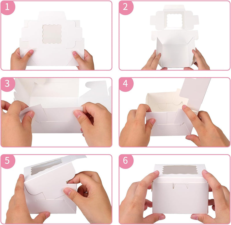 Moretoes 80pcs Small Cookie Boxes 4x4x2.5in White Bakery Boxes with Window Treat Boxes Cake Boxes for Dessert Pastry Macaron