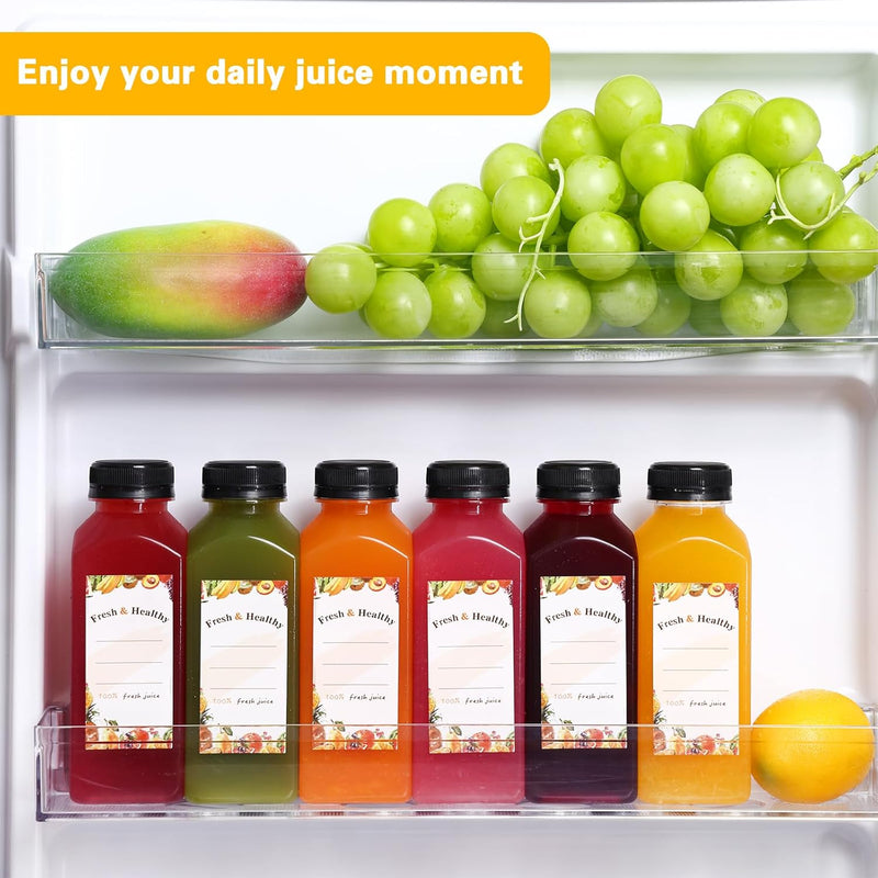 Moretoes 160pcs 12oz Plastic Juice Bottles with Caps, Clear Empty Reusable Bottles with Brush Funnel and Labels for Juicing, Smoothies and Other Beverages
