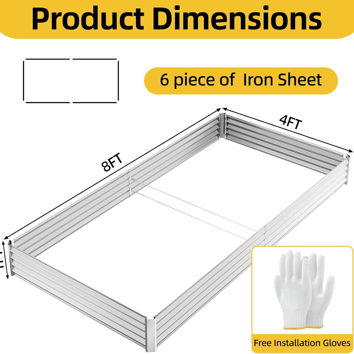 8x4x1ft Galvanized Raised Garden Beds, Thickened Metal Planter Box for Outdoor Vegetables & Flowers, Silver Large Garden Bed Kit, 96" L x 48" W x 12" H