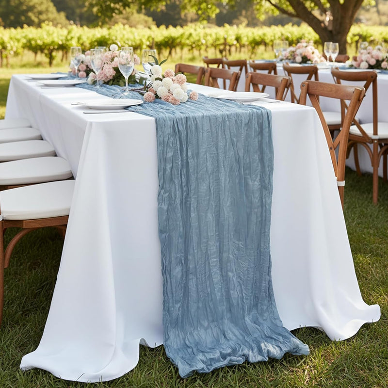 8 Pack Dusty Blue Cheesecloth Table Runner 120 Inch 10FT Gauze Cheese Cloth for Football Theme, Baby Shower, Coastal Style, Retro Decoration, Farmhouse