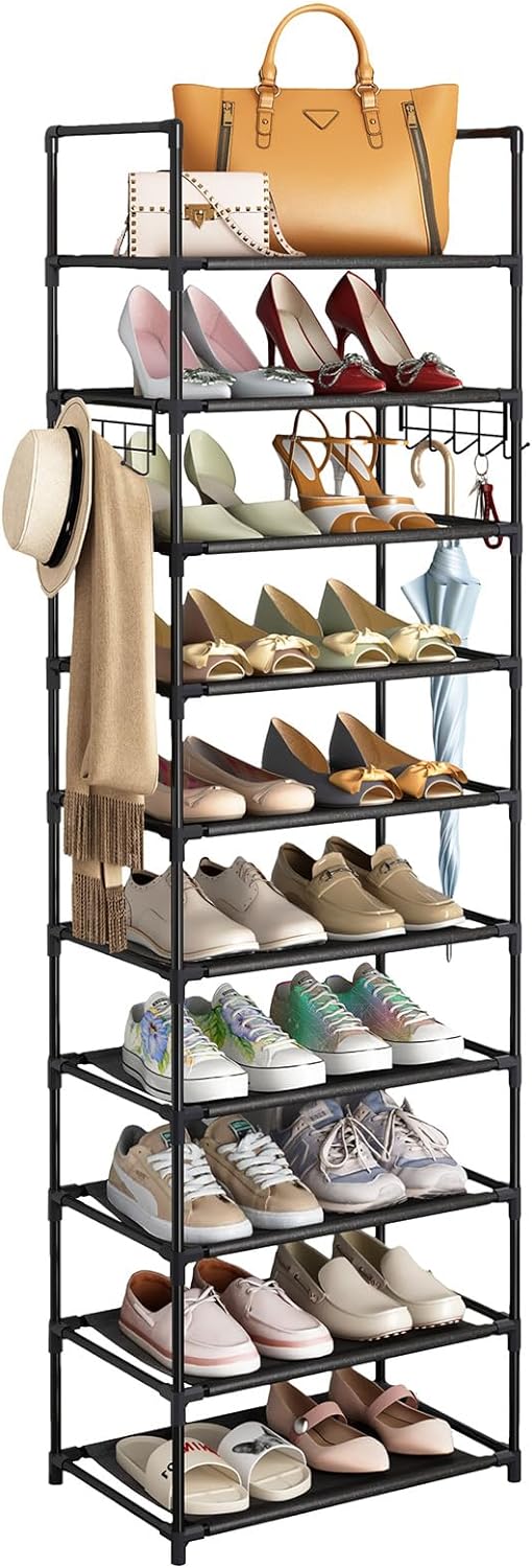 10-Tier Multifunctional Shoe Rack: Modern, Space-Saving, Easy Assembly, 20-24 Pairs of Shoes & Boots, Sturdy & Waterproof, 17"L x 10.6"W x 68"H, Living Room, Bedroom, Hallway, Closet