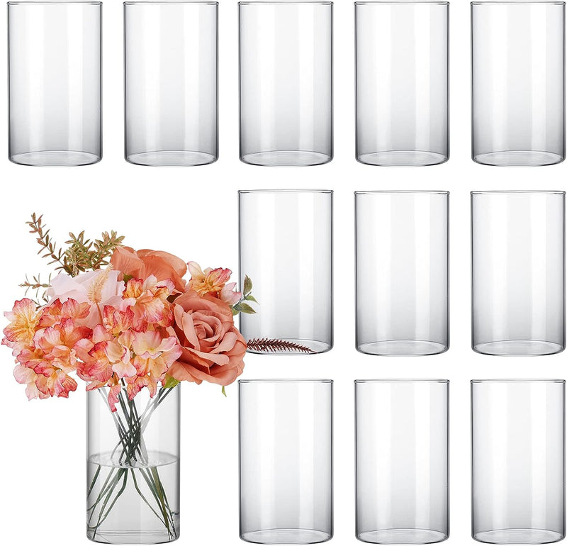 12pcs Glass Cylinder Vases for Centerpieces, Flower Vases Wedding Decorations, 6 Inch Tall Glass Candle Holder for Table Shelf, Floral Vase Bulk for Home Decor
