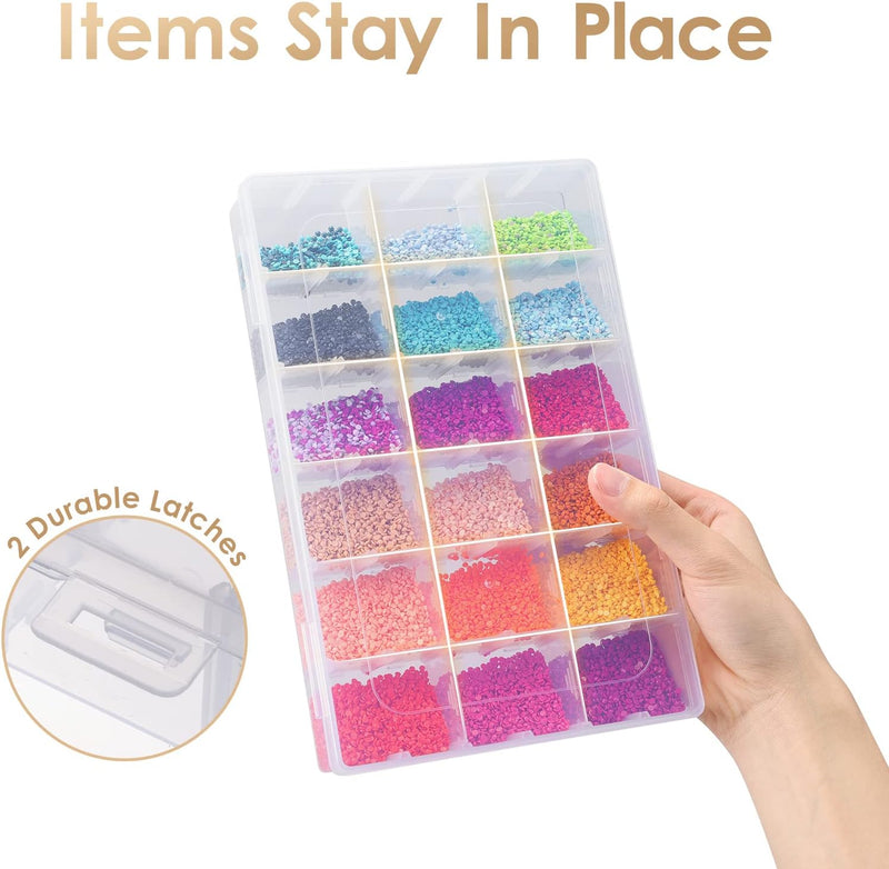 6 Pack 36 Grids Clear Plastic Organizer Storage Box Container, Craft Storage with Adjustable Dividers for Beads, Art DIY, Crafts, Jewelry, Fishing Tackle with Label Stickers