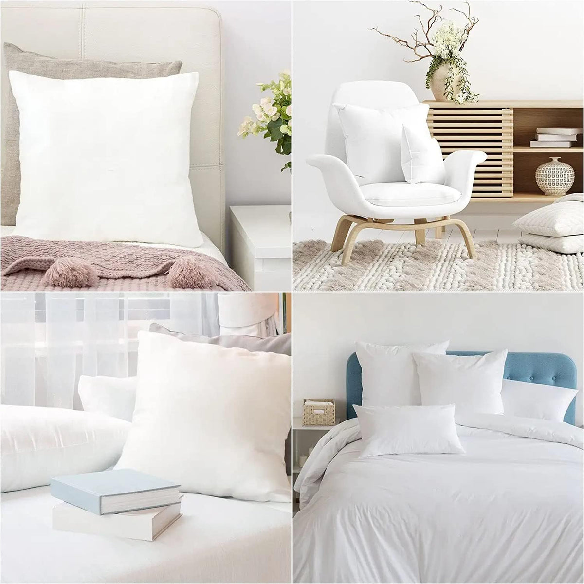 Fixwal Throw Pillow Inserts Set of 4, 18 x 18 Inch Insert White Pillow Forms Soft Microfiber Filled Pillow Inserts for Decorative Pillow Covers Cushion Bed Couch and Sofa