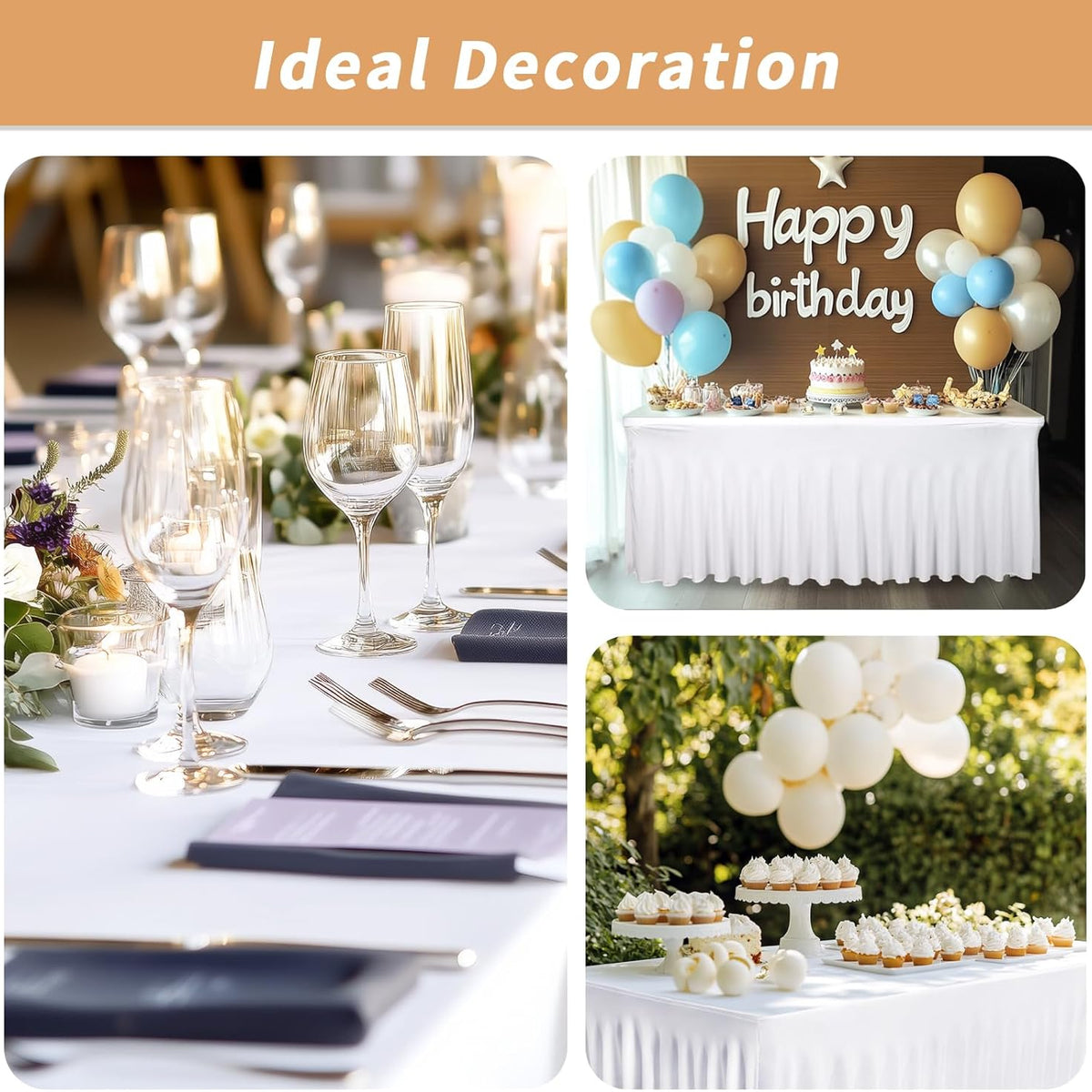 Fixwal White Spandex Tablecloth for Rectangle Table 6ft, Table Skirt for Folding Table, Table Cover for Party, Show, Wedding and Birthday