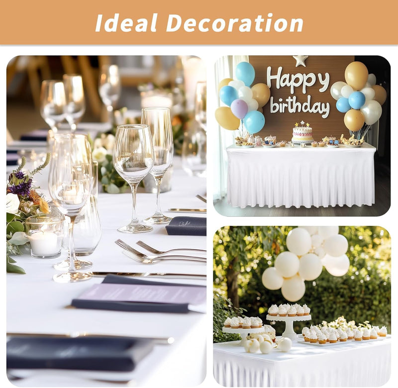 Fixwal White Spandex Tablecloth for Rectangle Table 6ft, Table Skirt for Folding Table, Table Cover for Party, Show, Wedding and Birthday
