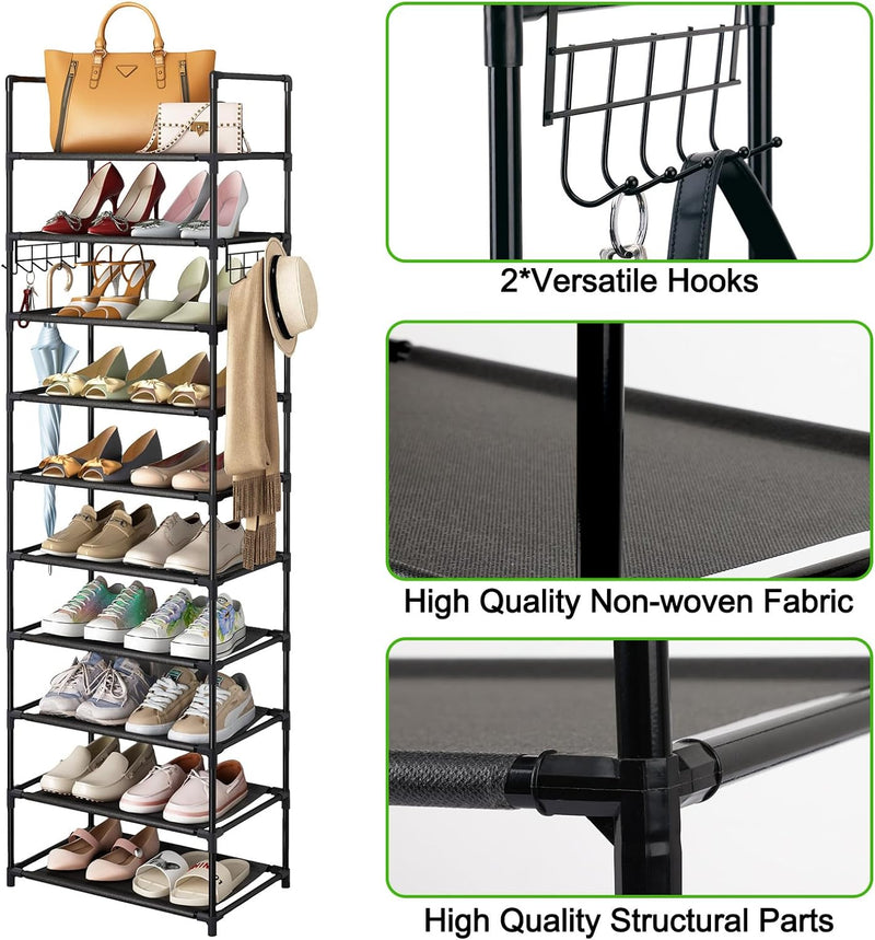 Fixwal 10-Tier Multifunctional Shoe Rack: Modern, Space-Saving, Easy Assembly, 20-24 Pairs of Shoes & Boots, Sturdy & Waterproof, 17"L x 10.6"W x 68"H, Living Room, Bedroom, Hallway, Closet