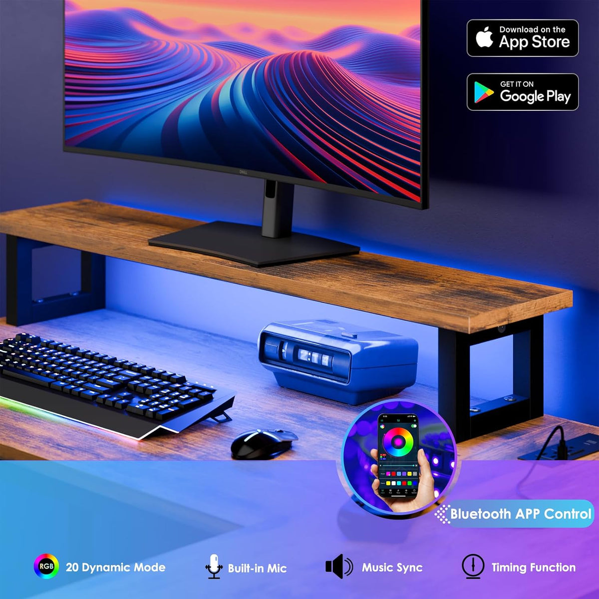 Fixwal Gaming Desk for Bedroom L Shaped Small Corner Computer Desk with Power Outlets and LED Lights, PC Desk, Home Office Desks with Drawer, Writing Desk Study Desk, Rustic Brown