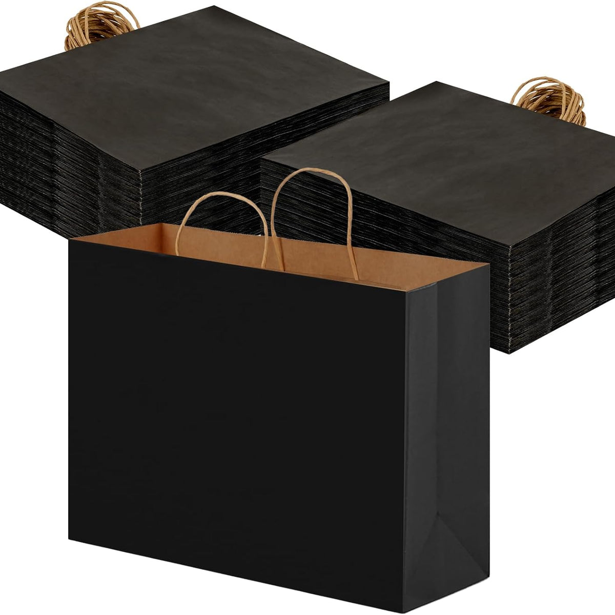 Moretoes 110pcs 16x6x12 Inches Paper Bags with Handles Bulk Large Gift Bags with Handles Black Paper Bags for Grocery, Merchandise, Gifts