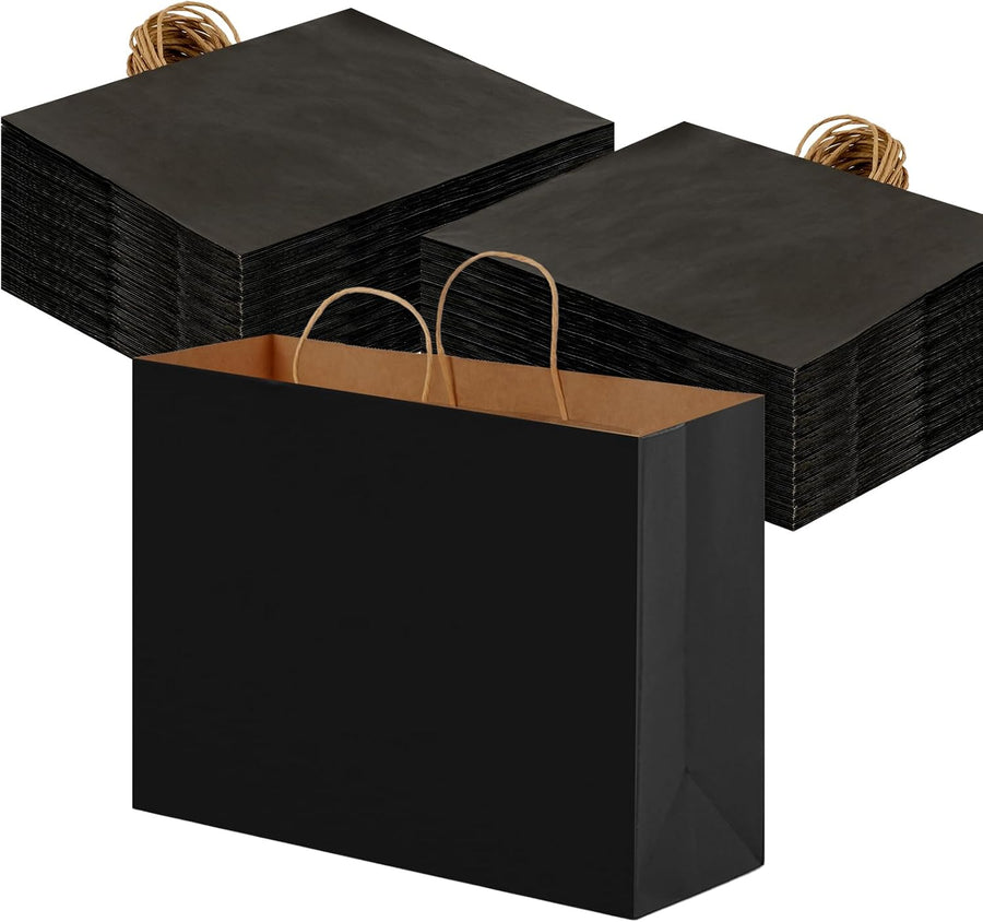 110pcs 16x6x12 Inches Paper Bags with Handles Bulk Large Gift Bags with Handles Black Paper Bags for Grocery, Merchandise, Gifts