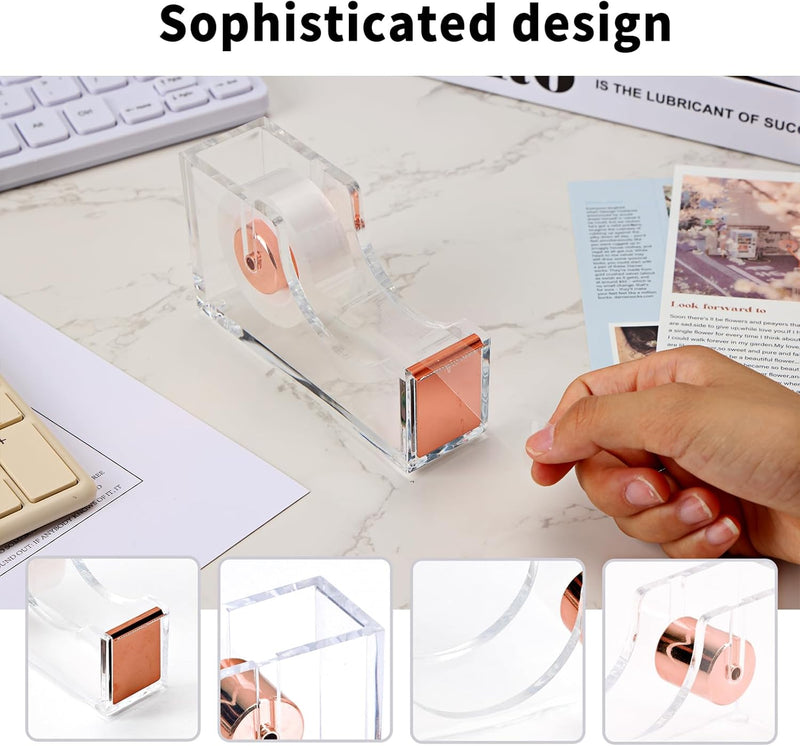 Rose Gold Desk Accessories, Office Supplies and Accessories Set, Acrylic Stapler Set, Staple Remover, Phone Holder, Pen Holder, Scissor, Ruler, Transparent Tape