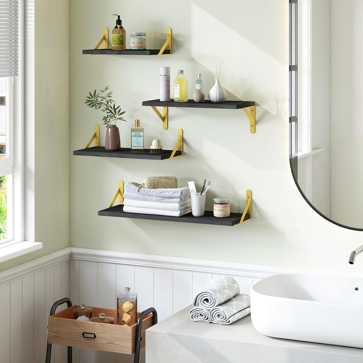 Floating Shelves for Wall, Different Sizes Black Wall Shelves for Living Room, Bathroom, Bedroom, Kitchen, Home Decor (Set of 4)