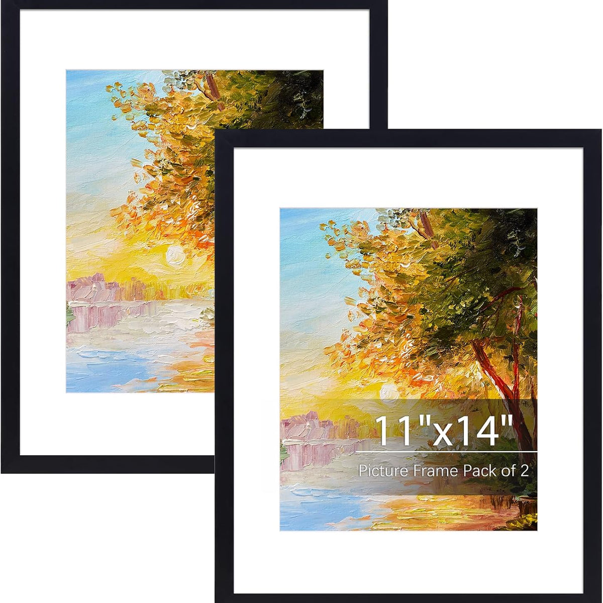 Fixwal 11x14 Picture Frame Set of 2, Black Photo Frames for Wall and Tabletop Display with Mat for 8x10 Pictures