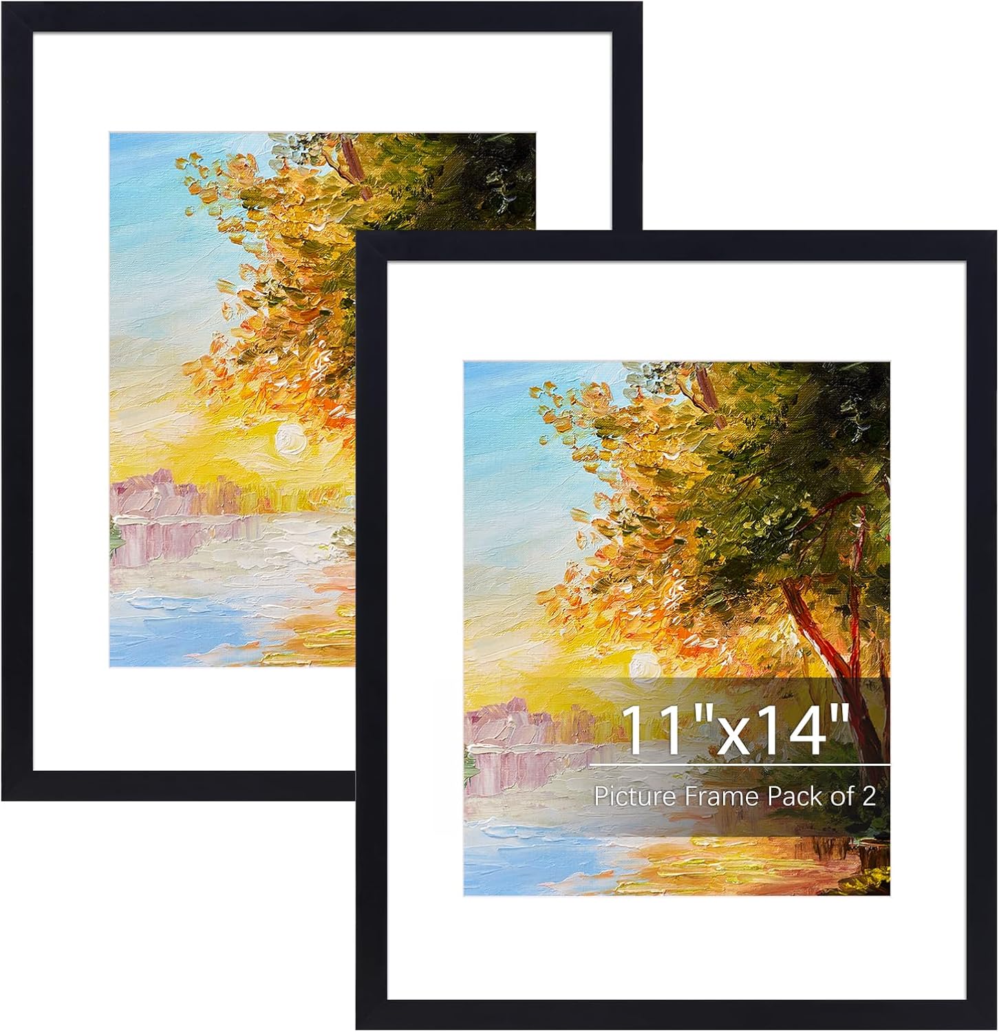 Fixwal 11x14 Picture Frame Set of 2, Black Photo Frames for Wall and Tabletop Display with Mat for 8x10 Pictures